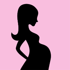 silhouette of pregnant mother on pregnancy disability leave with pink background
